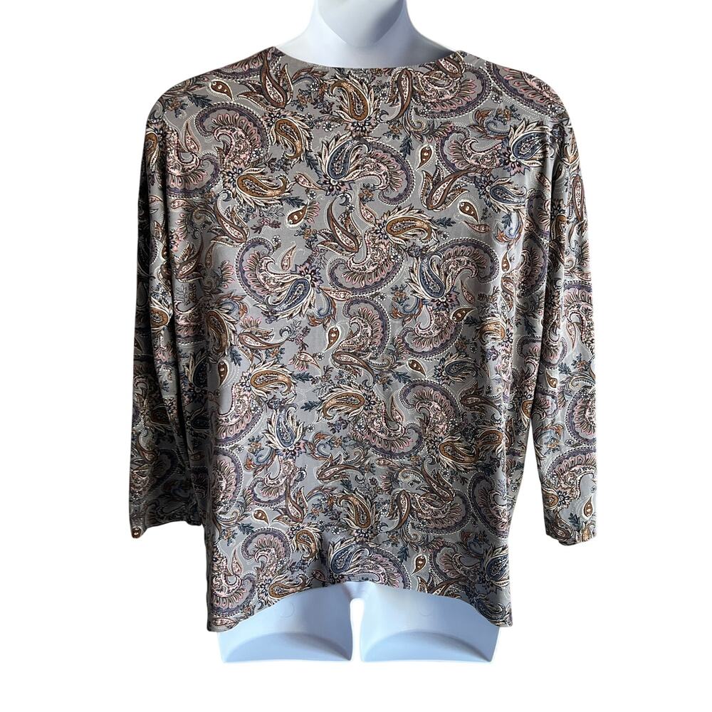 J. JILL SIMPLY SUPIMA V-NECK TUNIC TOP GRAY PAISLEY PRINT WOMENS LARGE - Picture 3 of 11